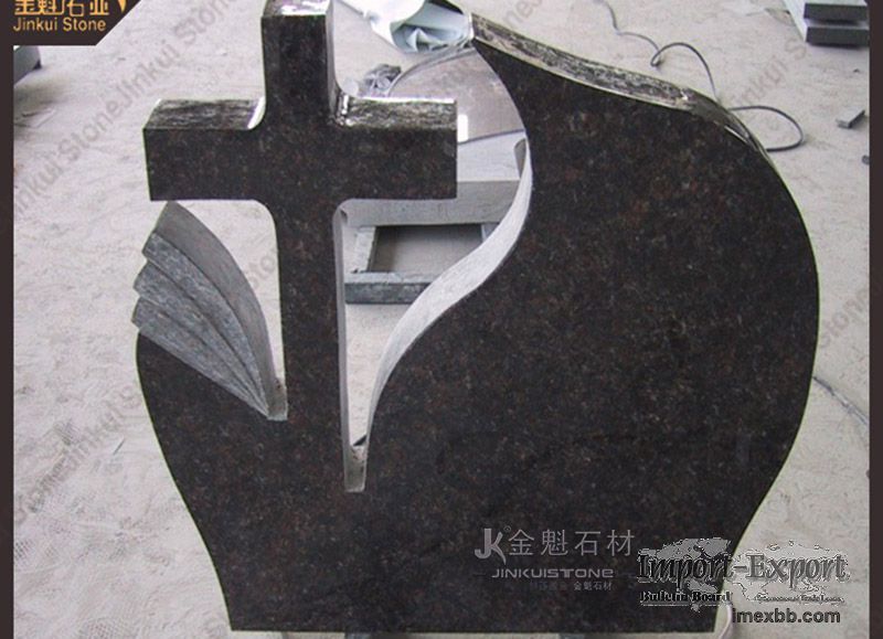 Black granite custom cross tombstone