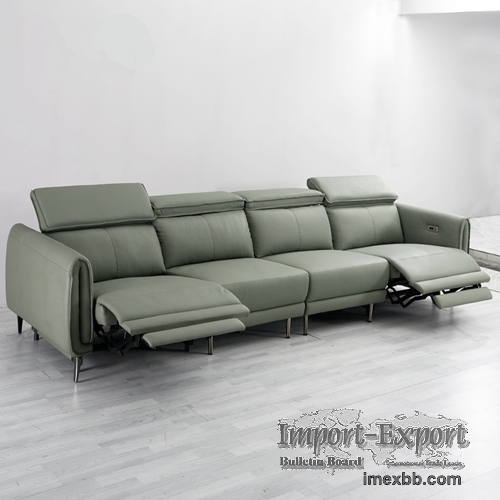 New Straight-Row Three-Seat Leather Sofa Villa Living Room Large-Sized 