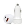White Dual-Port Car Charger with 1 USB-C Port (20W) and 1 USB-A Port (12W)