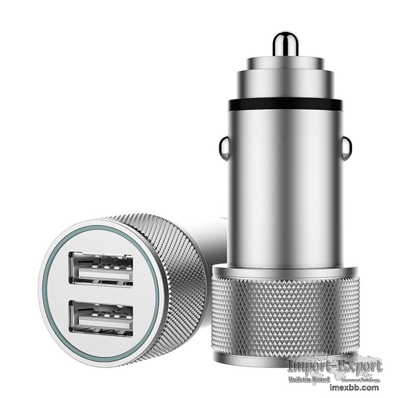 Cigarette Lighter Dual USB 5V 2.4A Metal Alloy Portable Phone Car Charger