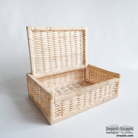 Leather Rectangle Rattan Basket 40x27x13 - Natural
