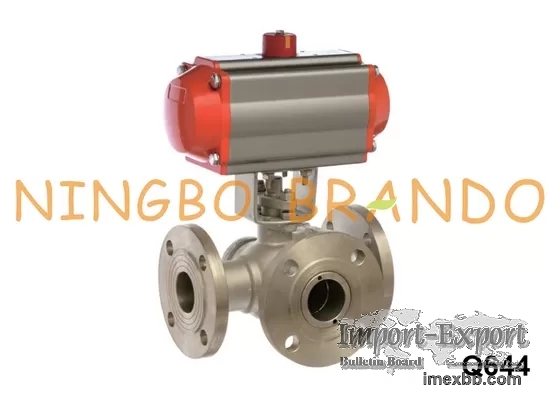 L T Pattern 3 Way Pneumatic Flanged Ball Valve Stainless Steel
