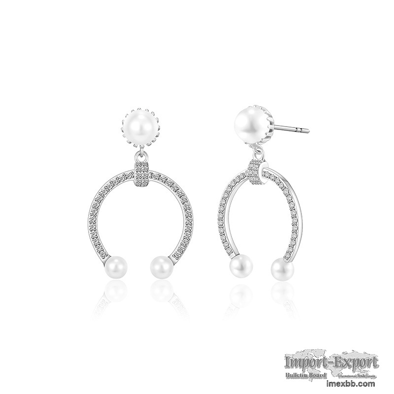Pearl Circle Personality S925 Sterling Silver Earrings for Girls