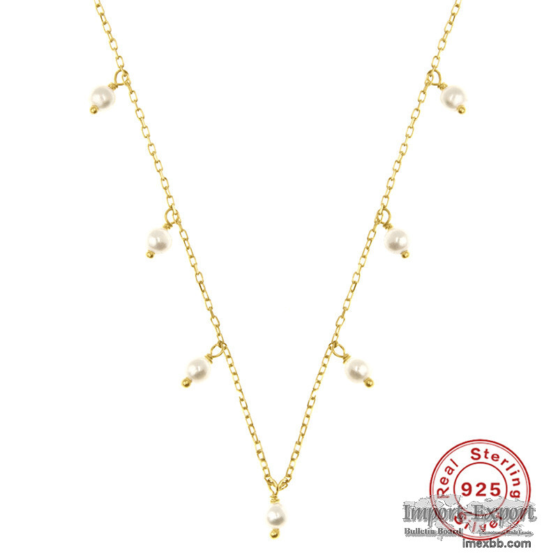 S925 sterling silver design imitation pearl necklace