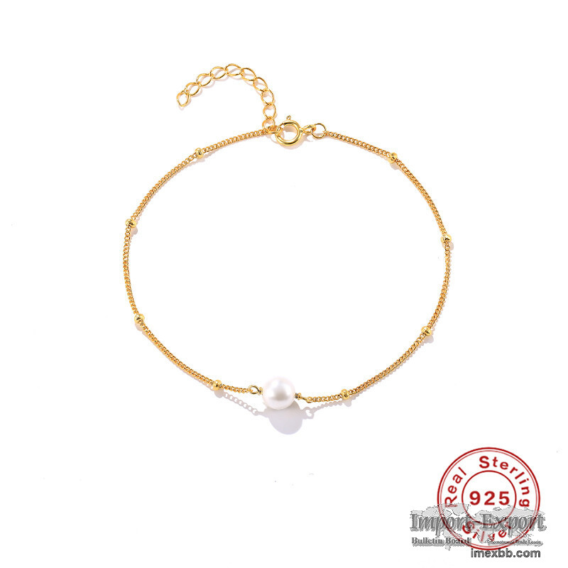 S925 Sterling Silver Light Luxury Gold-plated Pearl Bracelet