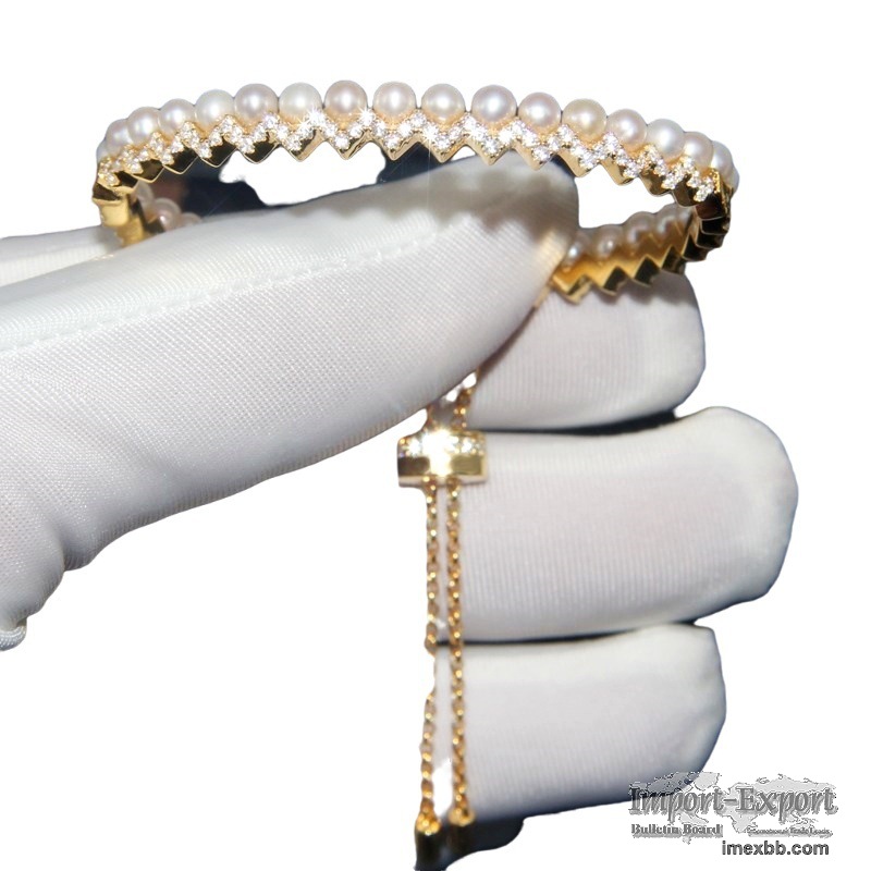 S925 sterling silver diamond pearl water wave bracelet