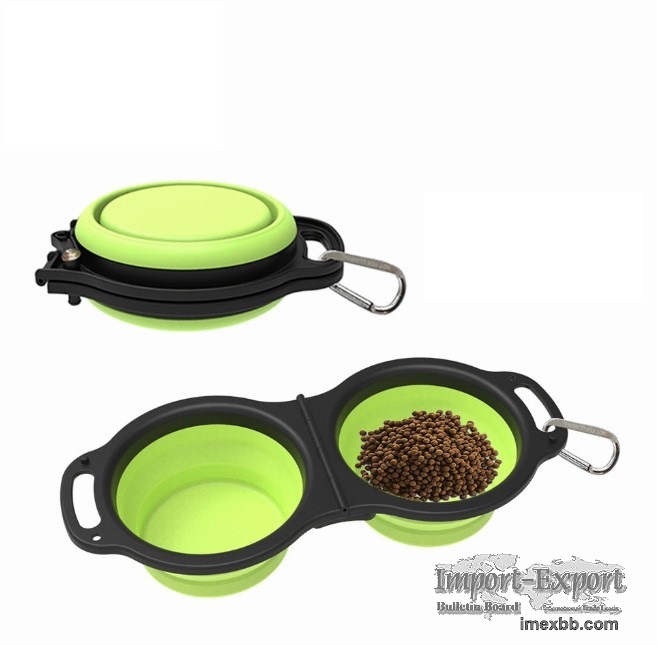 2 in 1 silicone pet bowl portable foldable double dog bowl