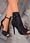 Fish mouth rhinestone hollow out stiletto super high heel cool boots
