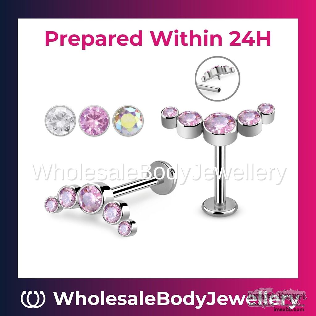 High Quality Wholesale Internally Threaded Labrets with CZ Stones