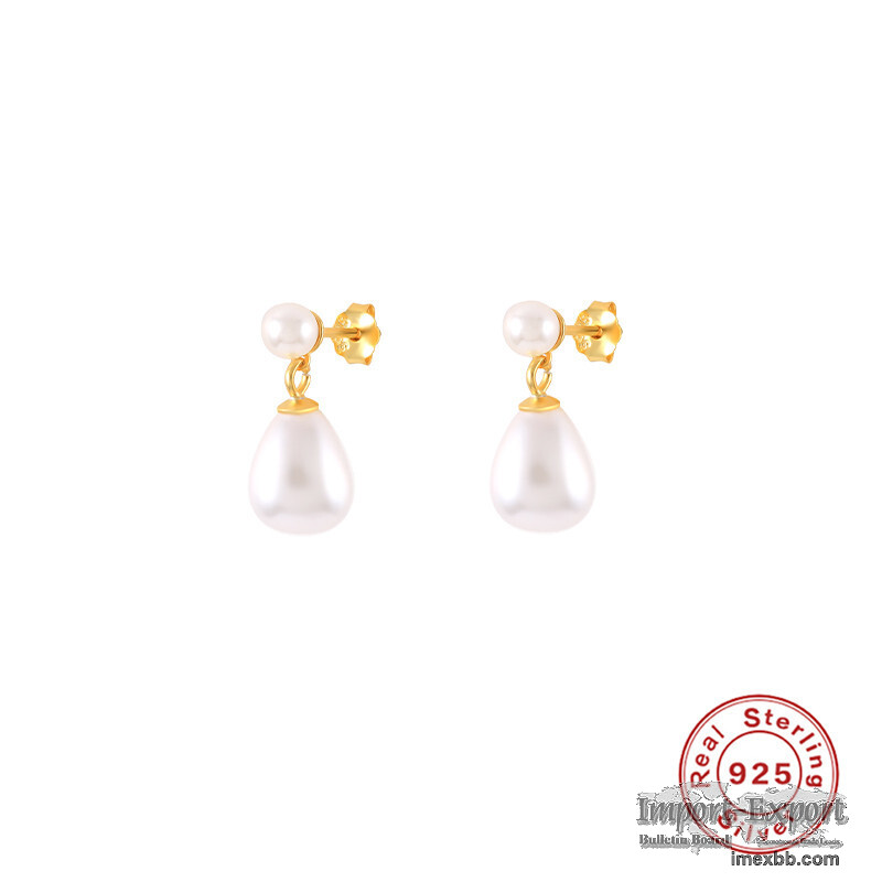 S925 sterling silver simple and versatile pearl earrings