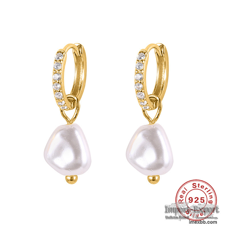 S925 sterling silver baroque pearl earrings with gold plating