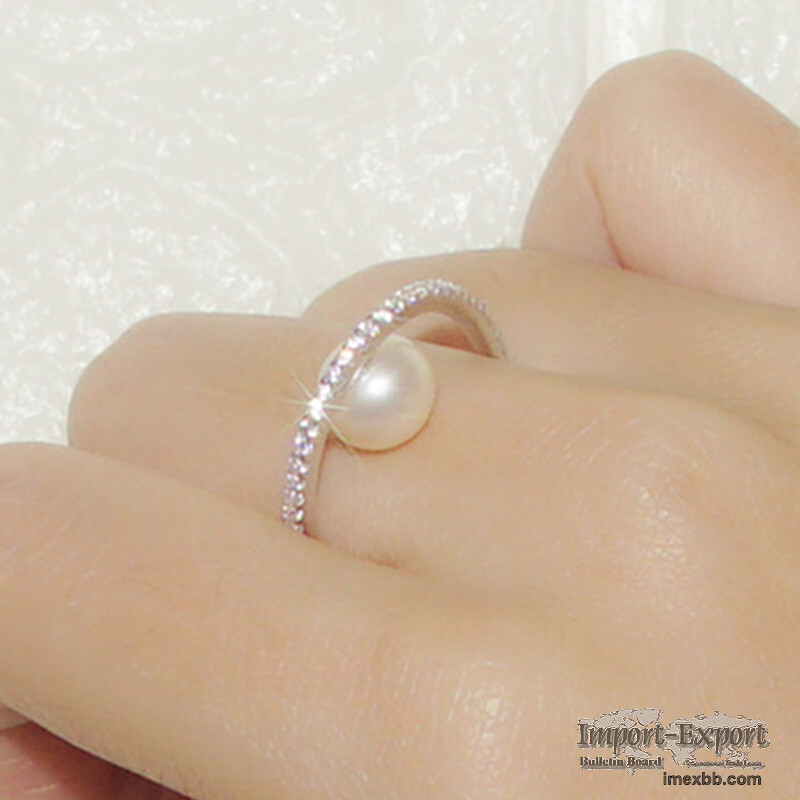 S925 Sterling Silver Ring Women's Diamond Natural Pearl Ring