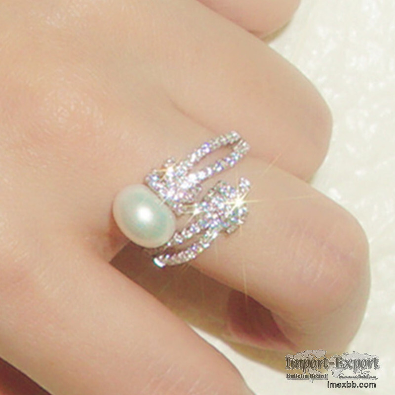 S925 Sterling Silver Ring Women's Diamond Pearl Knot Ring
