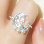 S925 Sterling Silver Ring Diamond Pearl Moon Ring