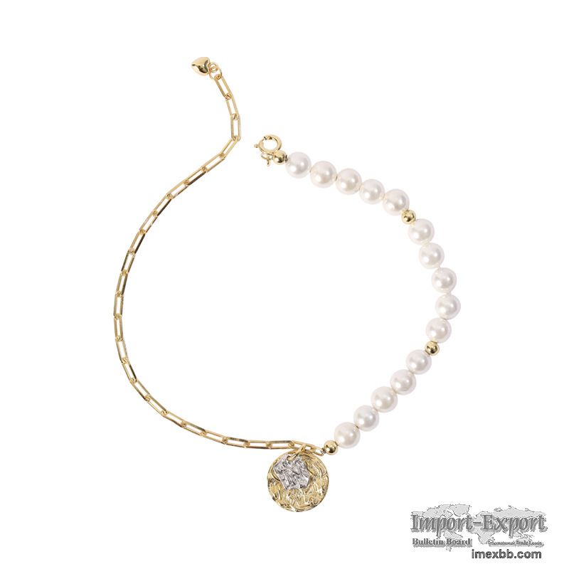 S925 sterling silver asymmetrical pearl bracelet
