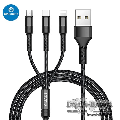 3-in-1 Apple Lightning Type-C Micro USB  Nylon Braided Fast Charging Cable