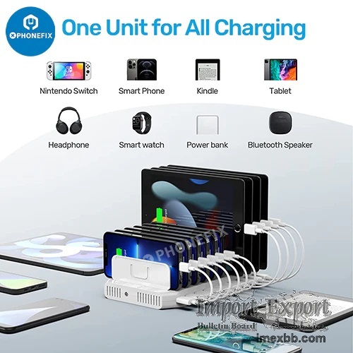 96W 10-Port USB Charging Dock Hub Quick Charging Stand For iPhone iPad