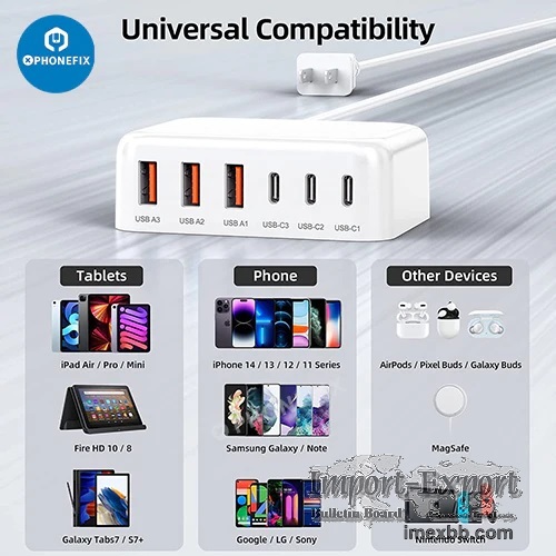 100W 6 Port USB C Charger Adapter Fast Charging Station