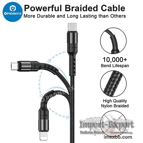   3 in 1 USB Fast Charging Cord for Lightning Type-C Micro USB
