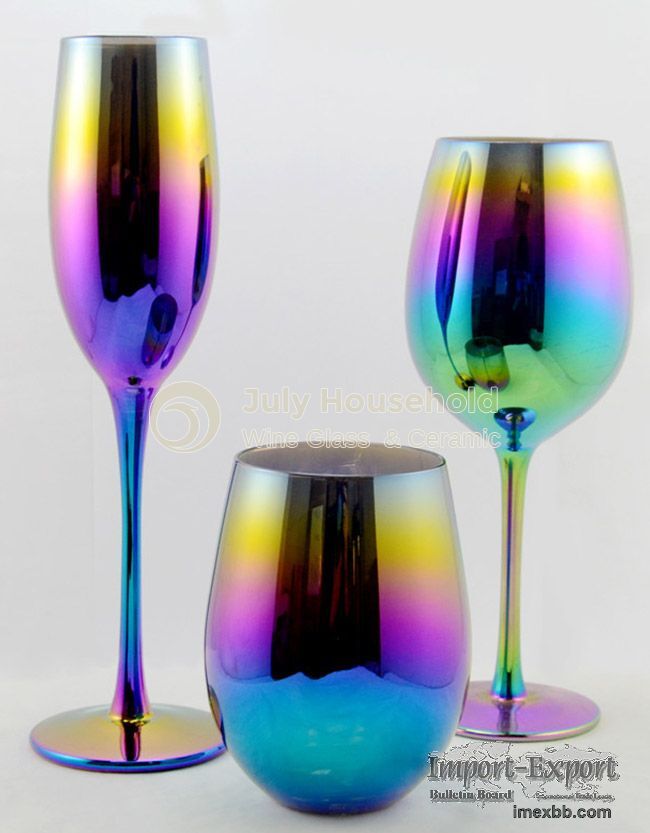Iridescent Rainbow Colorful Wine Glasses Oil Slick Glass Gift