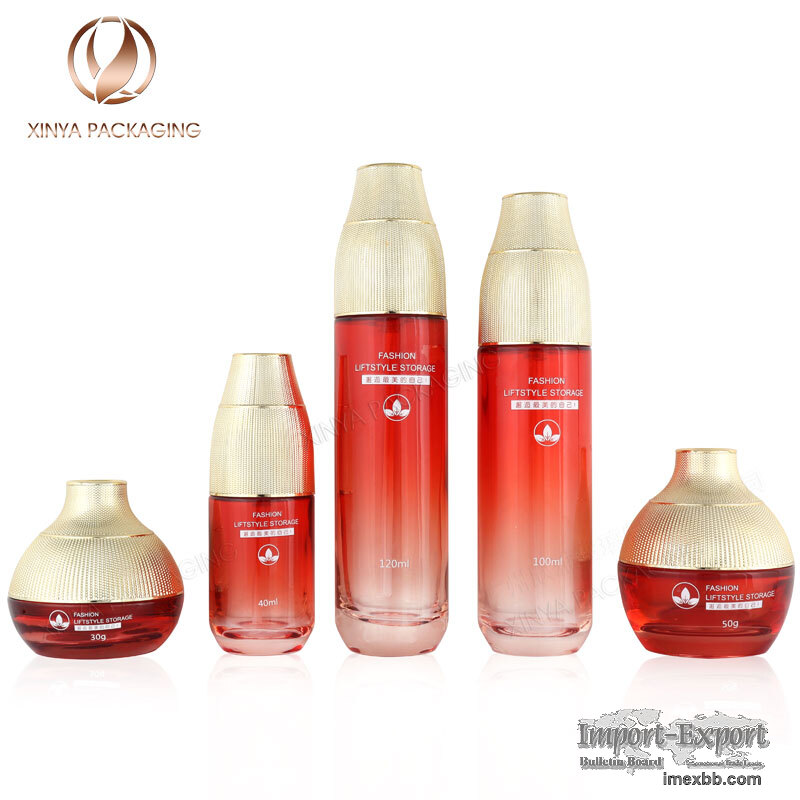 gold cosmetic bottle packaging glass jar set skincare beauty makeup