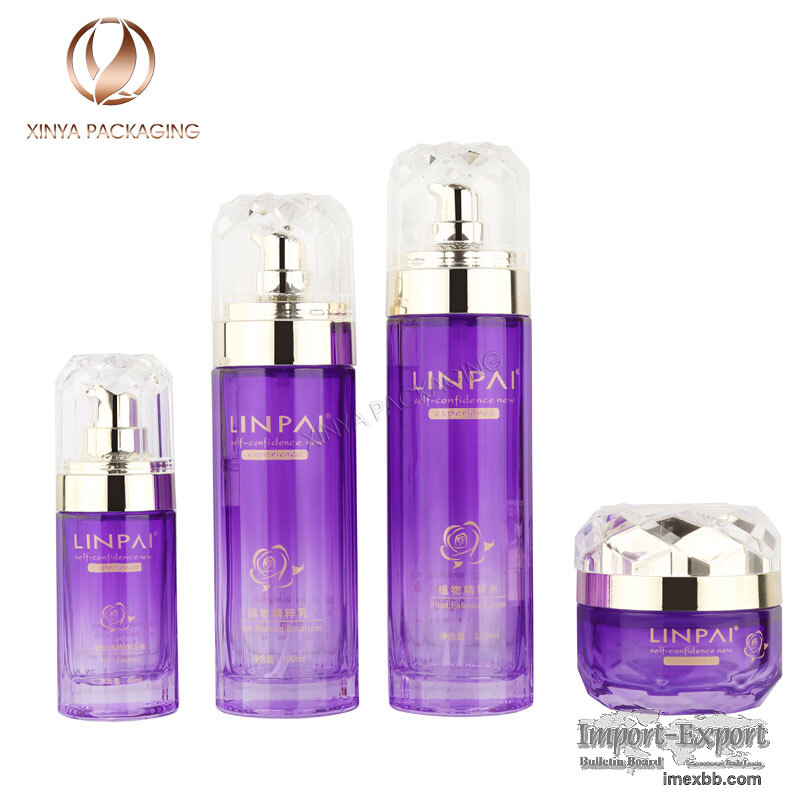 purple cosmetic bottle packaging glass jar set skincare beauty makeup
