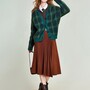 Women's V-neck classic buckle plaid stripe women's knitted cardigan sweater