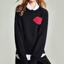 Autumn and Winter Lip Pattern Round Neck Sweater Women's Loose Bottom Pullo