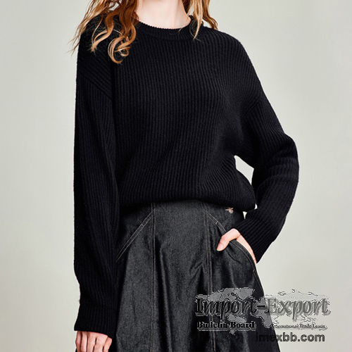 Threaded design solid color round neck sweater models of women's bottoming 
