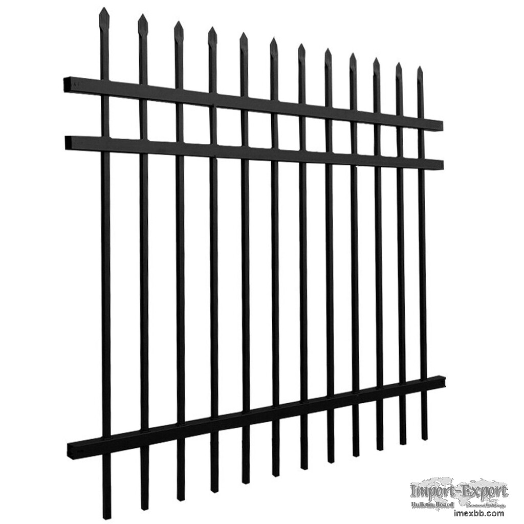 Black Steel Anti-Rust Fence Panel - Sharp End Pickets