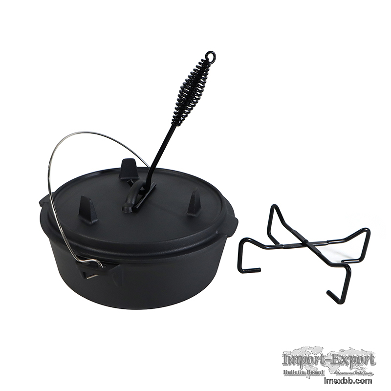 Camping cast iron dutch oven with three legs lid