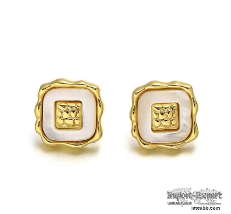 18K Gold Plated Earrings Stud Earrings square shell white original design u
