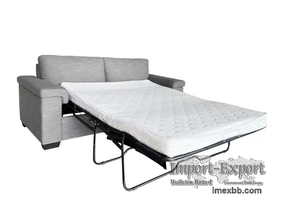  198cm Fabric Sofa Bed Double Size Foam Mattress Sofa Bed Gray Fabric Arm C