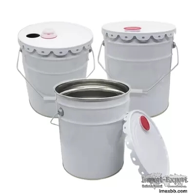 5 Gallon White Metal Paint Bucket With Red Plastic Spout Lids