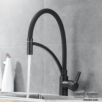 Brass Pull Out Kitchen Faucet Mixer With Flexible Hose In Chrome Matte Blac