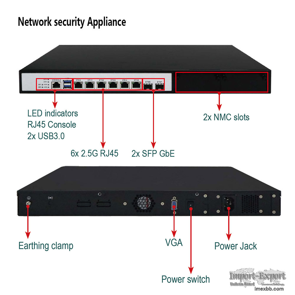 Network Cyber Security Appliance with intel J6413 cpu 8 LAN and 2 NMC slots