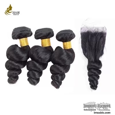Double Weft Virgin Human Hair Bundles Loose Wave 8Inch-30 Inch With Closure