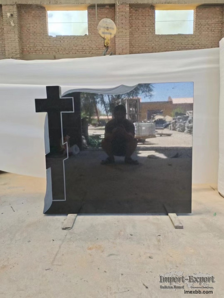cheap pure black granite tombstone with jesus cross 