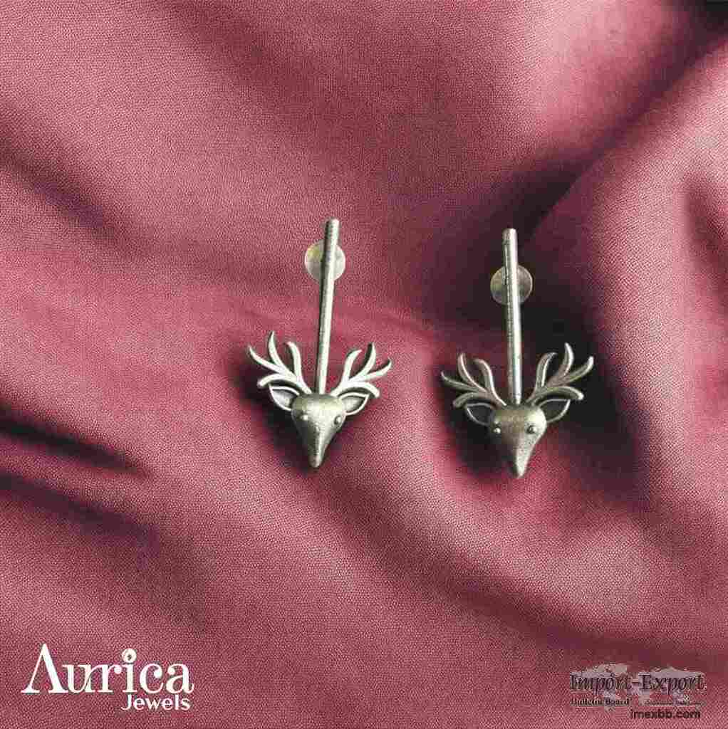 Oxidised Brass Jewellery Graceful Antler Earrings