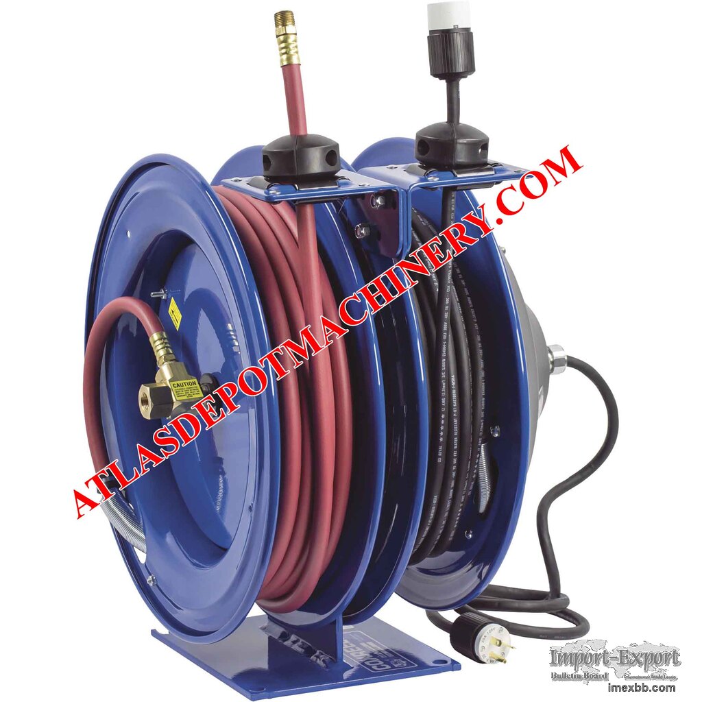 Coxreels Combo Air and Electric Hose Reel With Incandescent Cage Light Atta