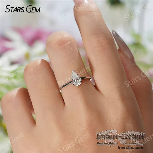 5×8mm Pear Cut Moissanite S925 Sterling Silver Solitaire Engagement Ring