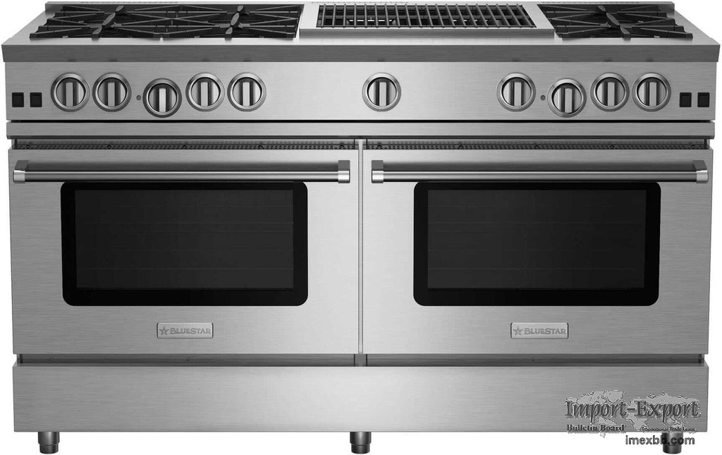 RNB606CBV2 BLUESTAR 60" GAS RANGE - 6 BURNERS WITH 24" CHARBROILER - NATURA