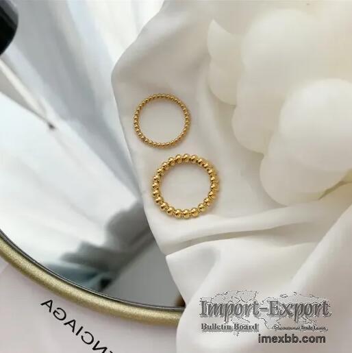 Stainless Steel Beaded Fashion Gold Plated Ring