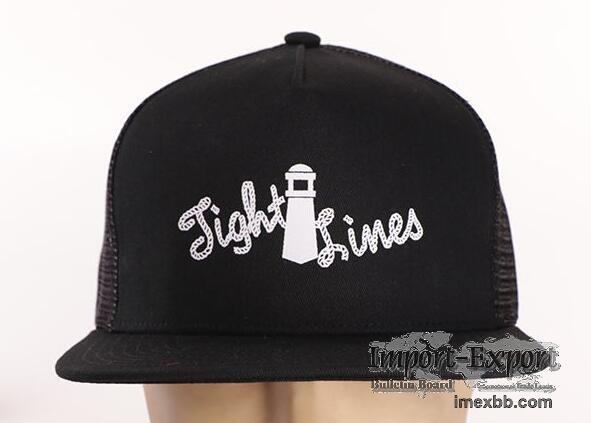 Black Cotton Screen Printed Trucker Hats Custom Printed Mesh Caps