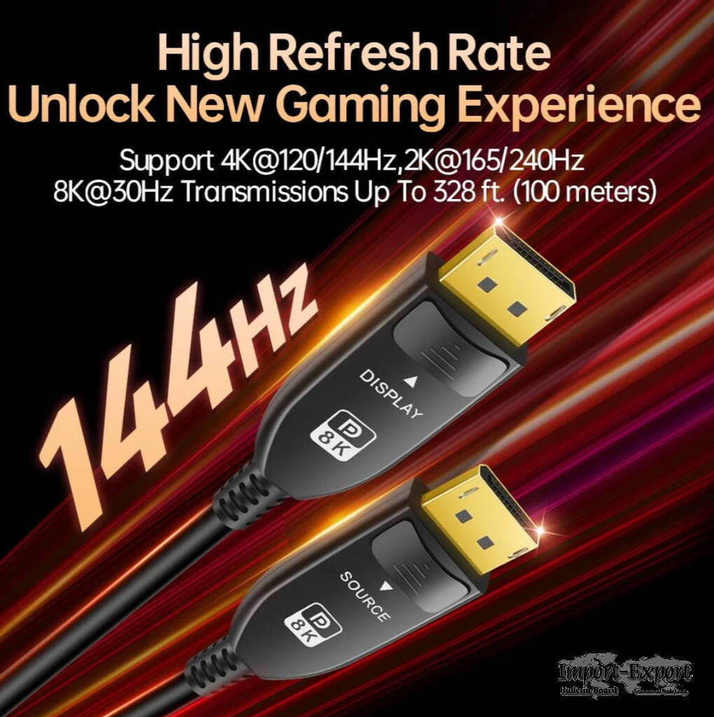  8K Fiber Optic DisplayPort 2.1 Active Optical Cable-54Gbps