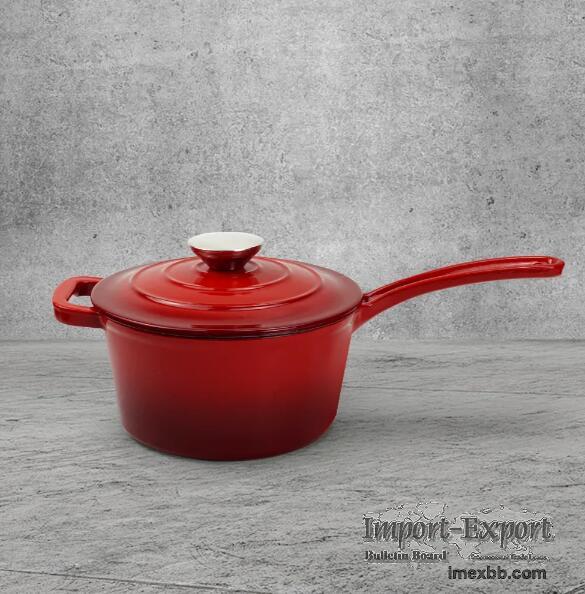 Enamel cast iron frying pan with lid