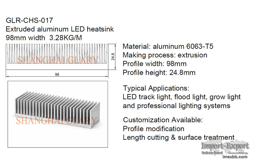GLR-CHS-017 98mm aluminum extrusion heatsink profiles