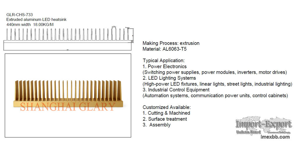 GLR-CHS-733 440mm aluminum extrusion profile heatsinks