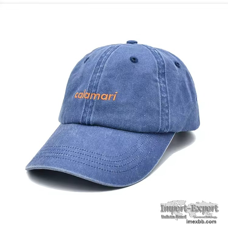 Custom Washed Denim Baseball Cap Vintage Cotton Dad Hat with Embroidery OEM