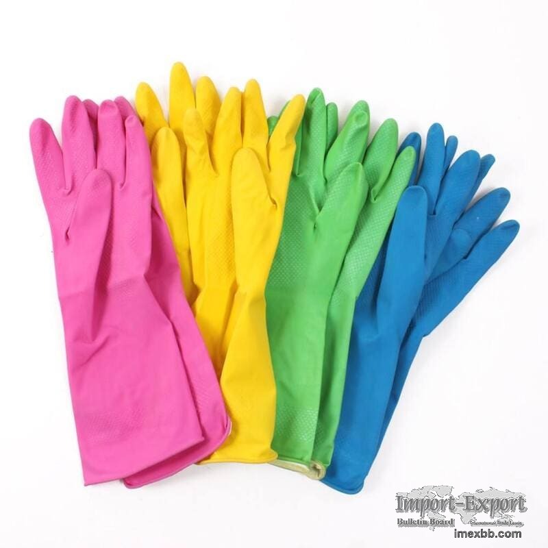 Household Latex Gloves Dip Flocklined Kitchen Cleaing